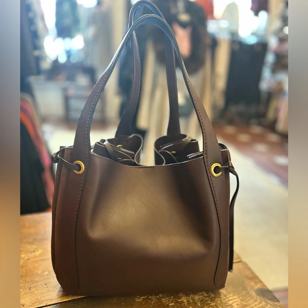 Coach Oxblood Leather and Suede Harmony Hobo Shoulder Bag with Gold Hardware